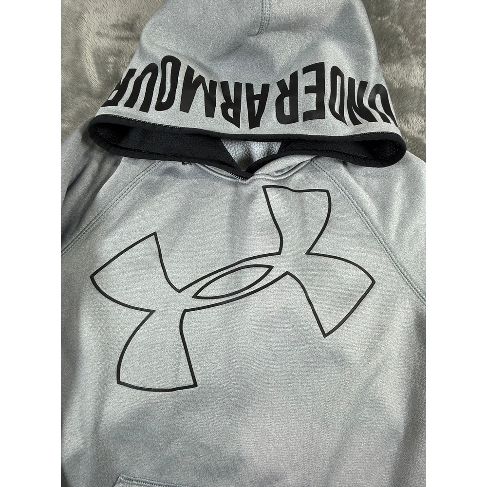 Under Armour Gray Hoodie Coldgear Loose Fit Logo Big Logo Boys Youth Medium M - Picture 4 of 10